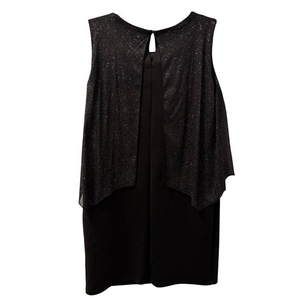 Enfocus Womens 14W Black Beaded Neck Sleeveless Shimmer Overlay Sheath Dress - Picture 9 of 12